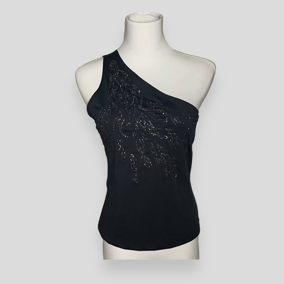 Black One Shoulder Sparkly Pattern on Front Top by Mandee Size Small - Picture 1 of 6